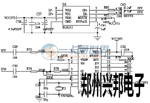 圖4 雙音頻解碼及功放電路原理圖